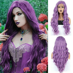 Long Purple Body Wavy Wig Curly Synthetic Lace Front Wigs Cosplay Heat Glueless