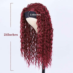 Headband Wigs Long Burg Red Kinky Curly Wigs for Black Women Burgundy Synthetic