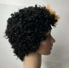 Short Curly Wave Synthetic Pixie Cut Wig Black Ombre brown Party Full Hair