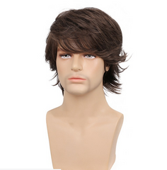 Man Curly Ombre Brown Synthetic Glueless Wave Daily Use