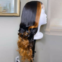 Lace Front Human Hair Wig Wavy Ombre Honey Blonde 13x4x1 Lace Front Wig Highlight