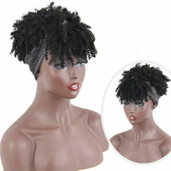 Details about  Short Headband Wig for Women Natural Looking Kinky Curly Wigs Casual Party Wig
