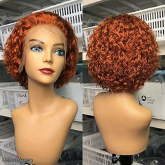 Pixie Cut Lace Front Wigs Ginger Orange Synthetic Short Deep Curly Natural Hair
