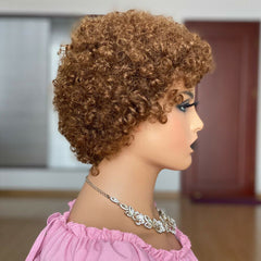 Pixie Cut Wig Short Curly Human Hair Wigs No Lace Heat Safe Brown For Woman Wigs
