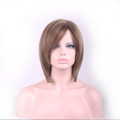 Short Bob Wig Bangs For Women Highlight Brown Bob Wig Short Straight Synthetic Wig