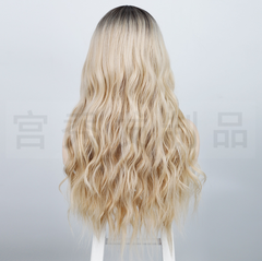 4*2 Lace Front Wig Long Wavy Full Wigs Ombre Blonde Brown root Synthetic Wigs
