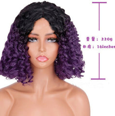 Details about  Short Afro Curly Wigs for Black Women Synthetic Natural Ombre Purple