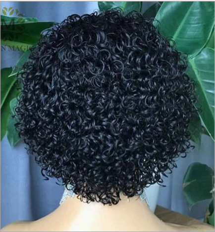 Black Afro Short Kinky Curly Pixie Cut Wig Glurless No-Lace synthetic wig