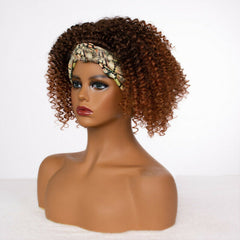 Women's Fiber Short Afro Curly Blonde Brown Mixed Headband Wig Headcrafts Soft