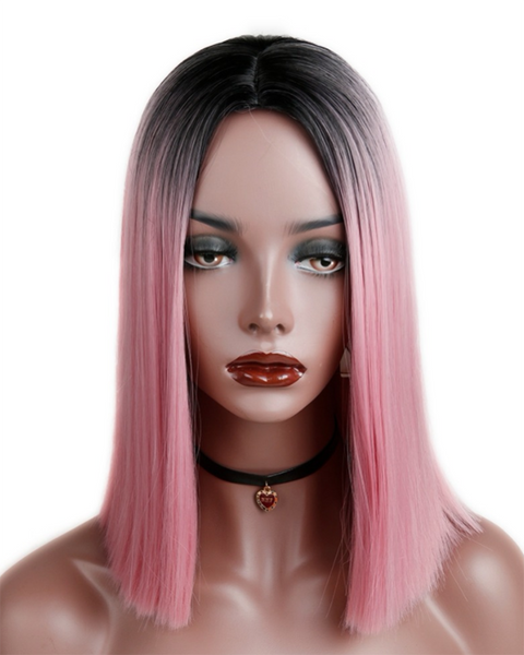 Ombre Pink Short Straight Heat Resistant Synthetic Hair Wig For Black/White Women Cosplay Or Party Bob Wigs