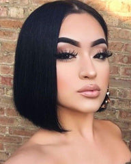 Remy Human Hair Straight Short Bob 4x4 Lace Closure Wig
