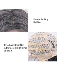 Silver Grey Costume Wigs for Women Halloween Curly Long Wavy Fashion Cosplay Ombre Black Mix Gray Hair Wigs with Wig Cap