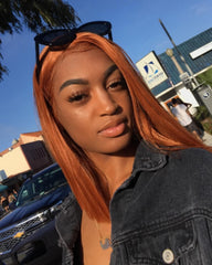 Synthetic Hair Lace Front Wigs 14inch Short Bob Wig for Women Copper Orange Straight Hair