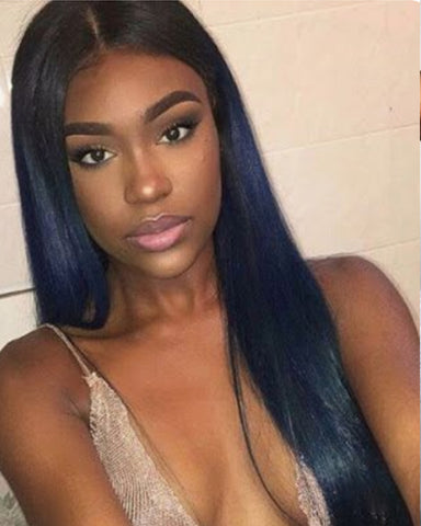 Dark Blue Lace Front Wigs for Women Glueless Long Straight Synthetic Wig with Baby Hair Middle Parting Heat Resistant 24 inches