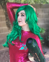 Women's Green Wig Long Wave Hair Heat Resistant Fiber Wigs Harajuku Lolita Style for Cosplay Halloween Party