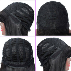 Long Black Mixed Blonde Body Wave Wig with Bangs Brazilian Human Hair Wavy Wigs