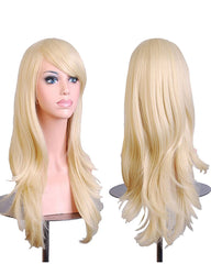 Synthetic Wig Long Wavy Hair Heat Resistant Cosplay Wig for Women 28inch Light Blonde Color