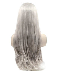 Long Natural Wavy Middle Part Synthetic Replacement Hair Grey Wigs Silver Platinum Blonde Lace Front Wig Heat Resistant Hair 24inch