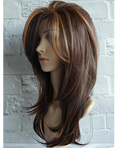 Long Layered Shoulder Length Synthetic Hair Fiber Highlight Multicolor for Women