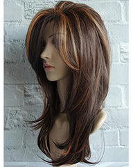 Long Layered Shoulder Length Synthetic Hair Fiber Highlight Multicolor for Women