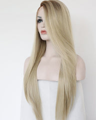 Ombre Blonde Light Brown Roots Long Natural Straight Heat Resistant Synthetic Wig 22inch