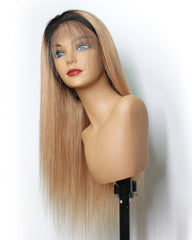 Ombre Remy Human Hair Straight 360 Lace Frontal Wig 10-22inch 1B/27 Color