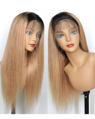 Ombre Remy Human Hair Straight 360 Lace Frontal Wig 10-22inch 1B/27 Color
