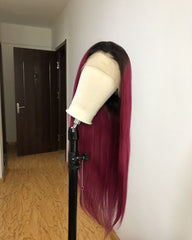 Remy Human Hair Straight 360 Lace Frontal Wig 8-26inch 1B/99J Color
