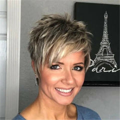 Pixie Cut Wig Short Pixie Haitcuts Short Grey Wig Pixie Cut Wig with Bangs Mixed