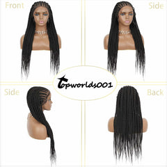 Long Black Box Braided Lace Front Wigs Cornrow Synthetic Full Wig With Baby Hair
