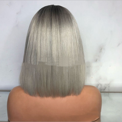 Women Ombre Grey Synthetic Hair Bob Natural Short Straight Full Wigs