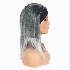 Grey Black Root Straight Headband Wigs for Women Synthentic Heat Resistant