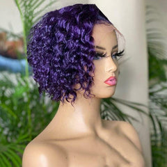 Purple Pixie Cut Wig Human Hair Wig Preplucked Bob 13x4x1 T part Lace Front Wigs