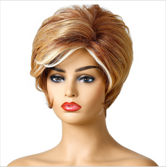 Short Pixie Cut Wig for Women Brown Hair Highlight Light Blonde Wigs with Bangs