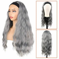 Afro Kinky Curly Headband Wigs Grey Long Wig Synthetic Glueless for Black Women