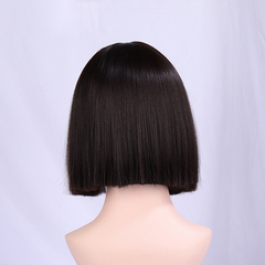 Women Short Bobo Wig Black Ombre Wigs Straight Synthetic Hair Wig with Bangs