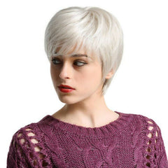 Cosplay Women Short pixie Cut Hair White Gray Silver Straight synthetic Wigs New