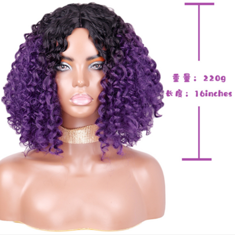 Short Afro Curly Wigs for Black Women Full Synthetic Natural Purple With Black