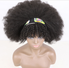 Short Black Curly Afro Wigs Kinky Curly Wigs with Bangs Synthetic Soft
