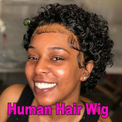 Short Water Curly Bob Lace Front Human Hair Wigs Natural Deep Wave Pixie Cut Wig