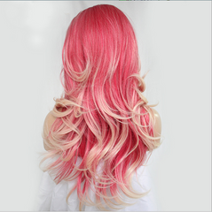 Long Ombre Pink Blonde Lace Front Wigs Body Fancy Wave Synthetic Glueless Wigs