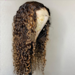 Long Brown Ombre Highlights Curly Layers Heat Safe Synthetic Hair Wig