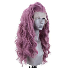 Sexy Fashion Women Purple Long Curly Synthetic Lace Front Wigs Natural Hairline