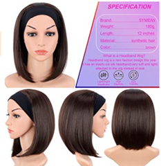 Straight Brown Headband Bob Wig for Black Women Glueless Short Synthetic Wigs