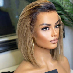 Remy Human Hair Wig 13x4 Lace Frontal Bob Wig Ombre Color 12"Bob Wig Pre Plucked