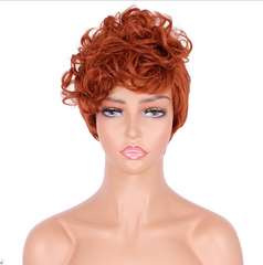 Short orange chemical fiber silk wig with Bangs Short Curly Wavy Bob Wig
