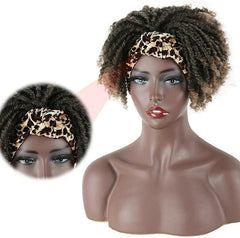 Afro Kinky Curly Wigs Short Black Dreadlocks Headband Wigs Leopard Headband