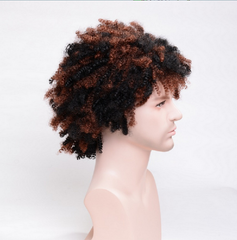 Short Curly Afro Wigs Ombre Brown Afro Kinky Curly Hair Wig with Bangs For MEN