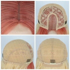 Short Water Wave 4x2 Lace Front Wig Orange Pink to Blonde Synthetic Wigs Natural