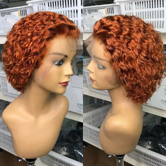 Pixie Cut Lace Front Wigs Ginger Orange Synthetic Short Deep Curly Natural Hair